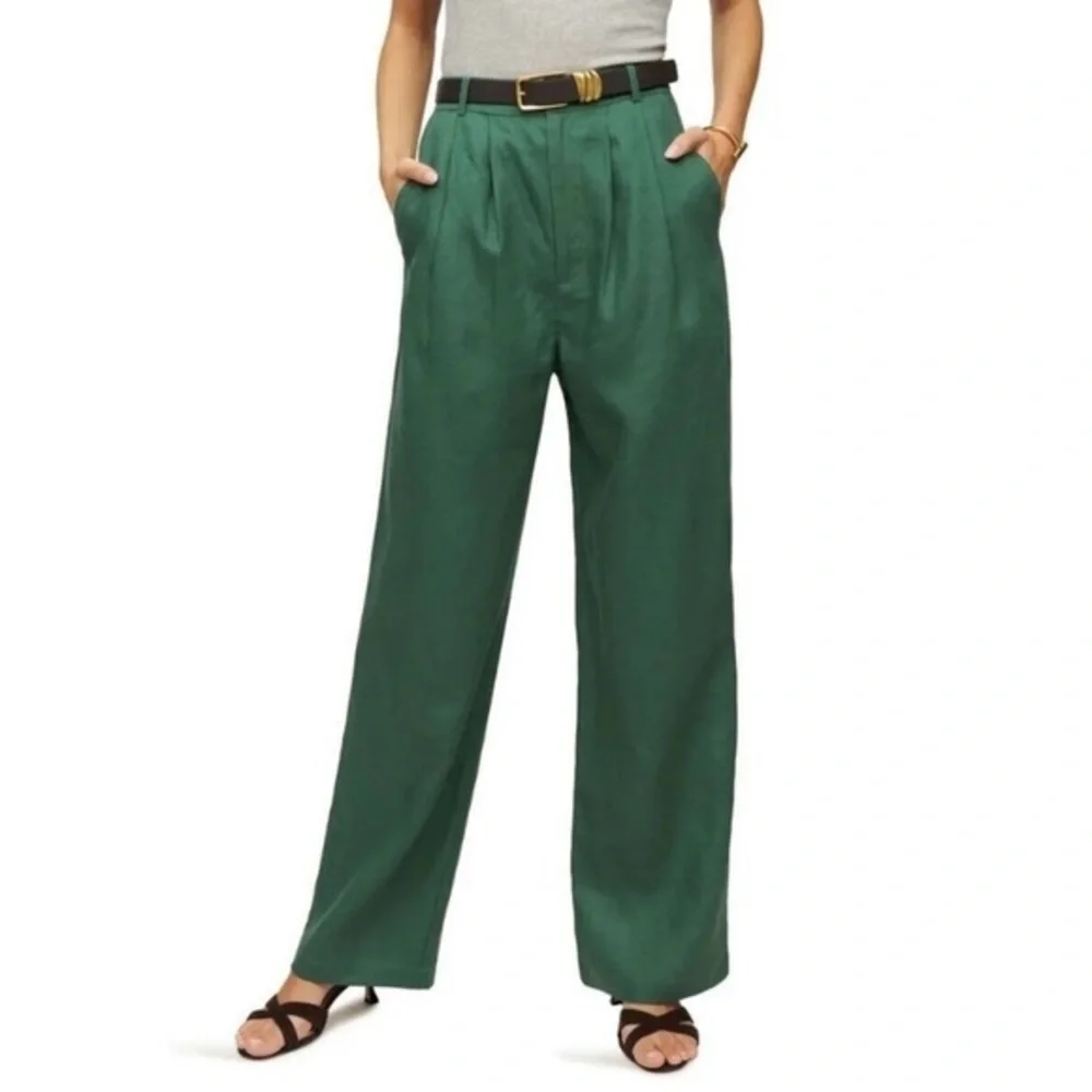 Reformation Green Vesta Pleated Linen Pants - Picture 1 of 7